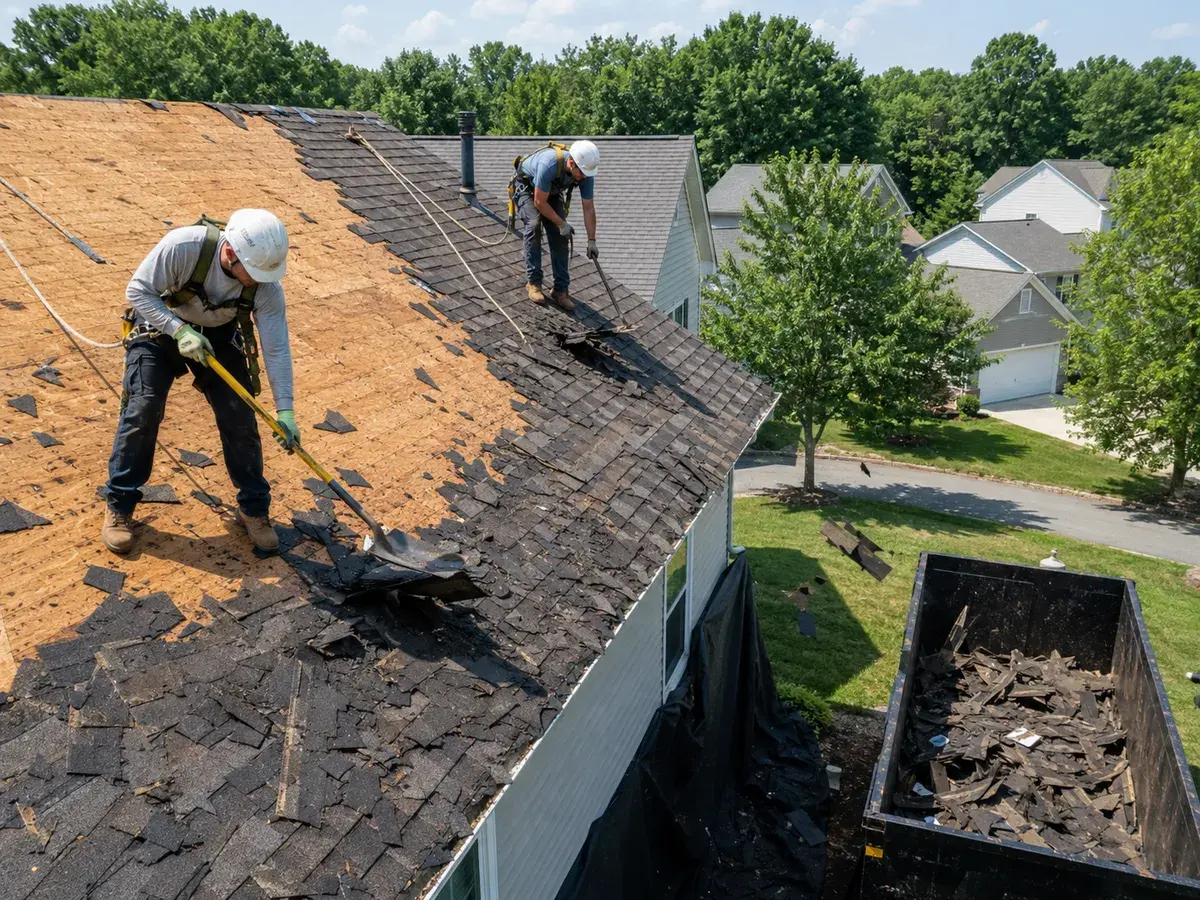 Shingle roof tear-off and deck preparation in Raleigh NC